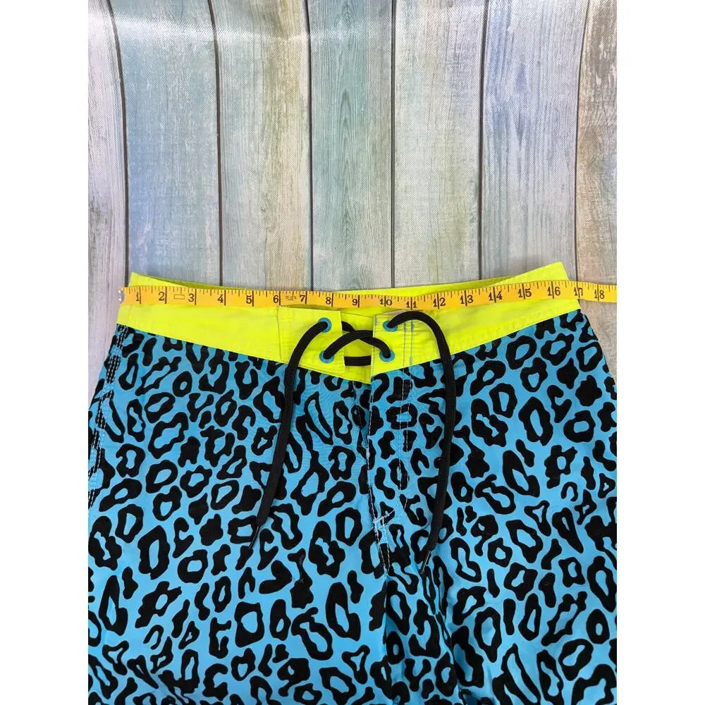 Hurley Vintage Board Shorts Swim Trunks Unlined Velvet Teal Cheetah Print Size33